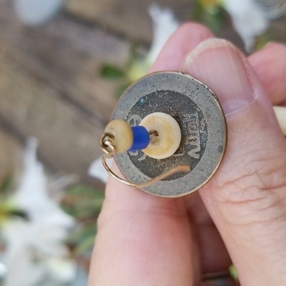 Beautiful Boho Asian Earrings with antique  coins and intricate carved beads - Picture 3 of 7